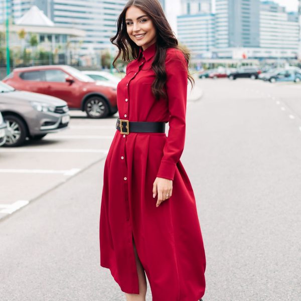 Red Button-Down Midi Dress