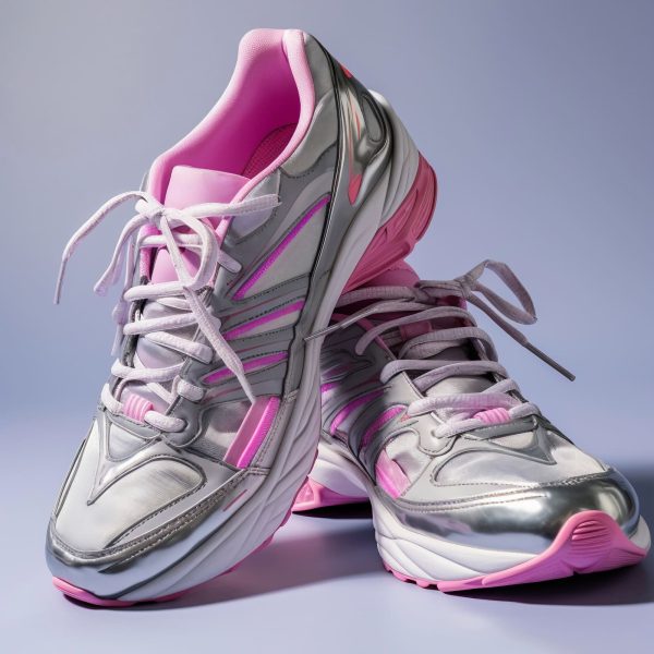 Women's Silver and Pink Running Shoes