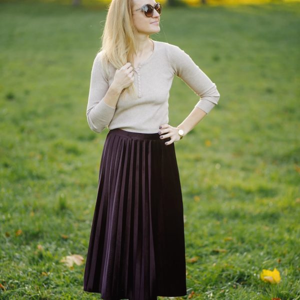 Brown Pleated Midi Skirt